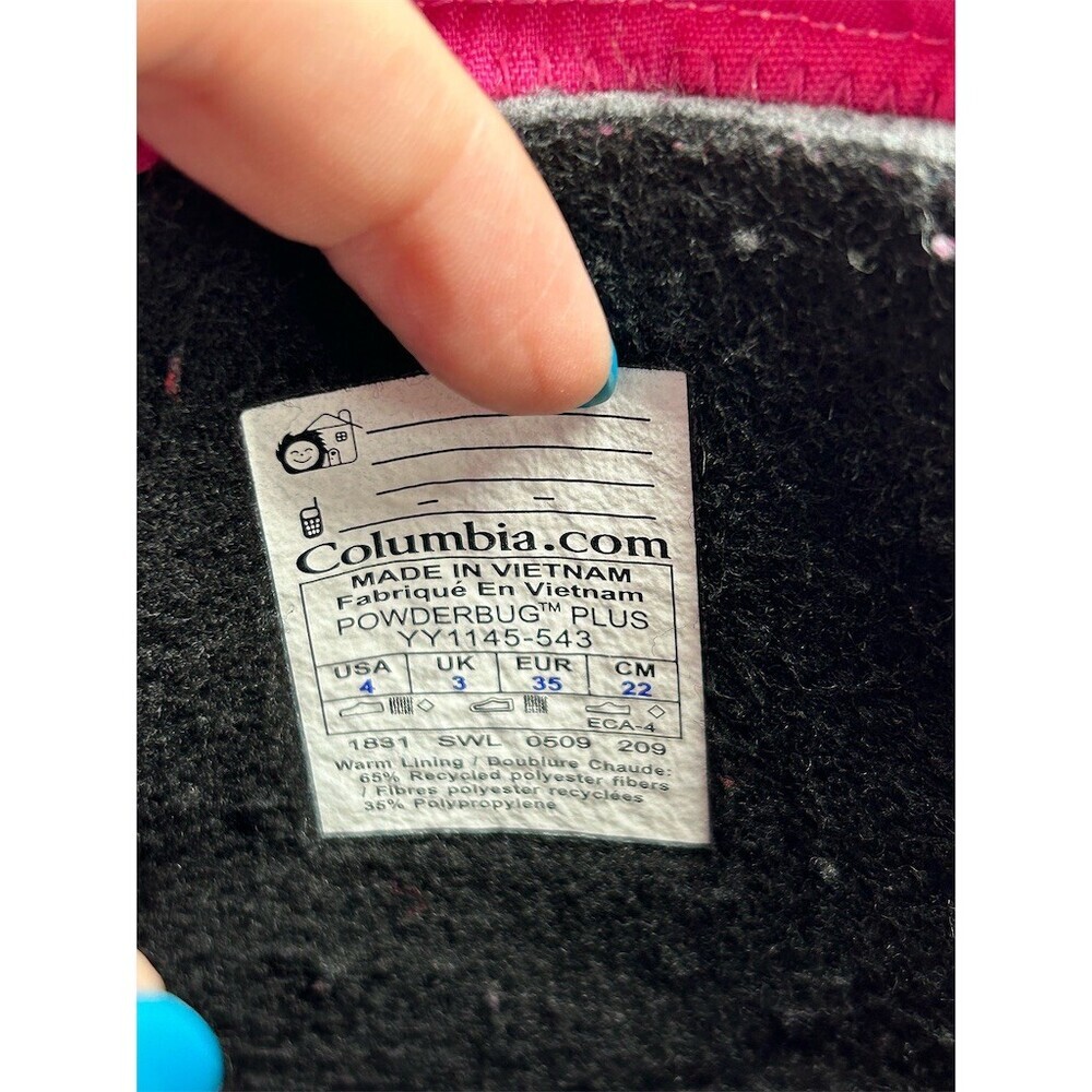 Columbia Powderbug Snowlite Kids Snow Boots Pink Gray Drawcord Strap Size 4 - Picture 11 of 11